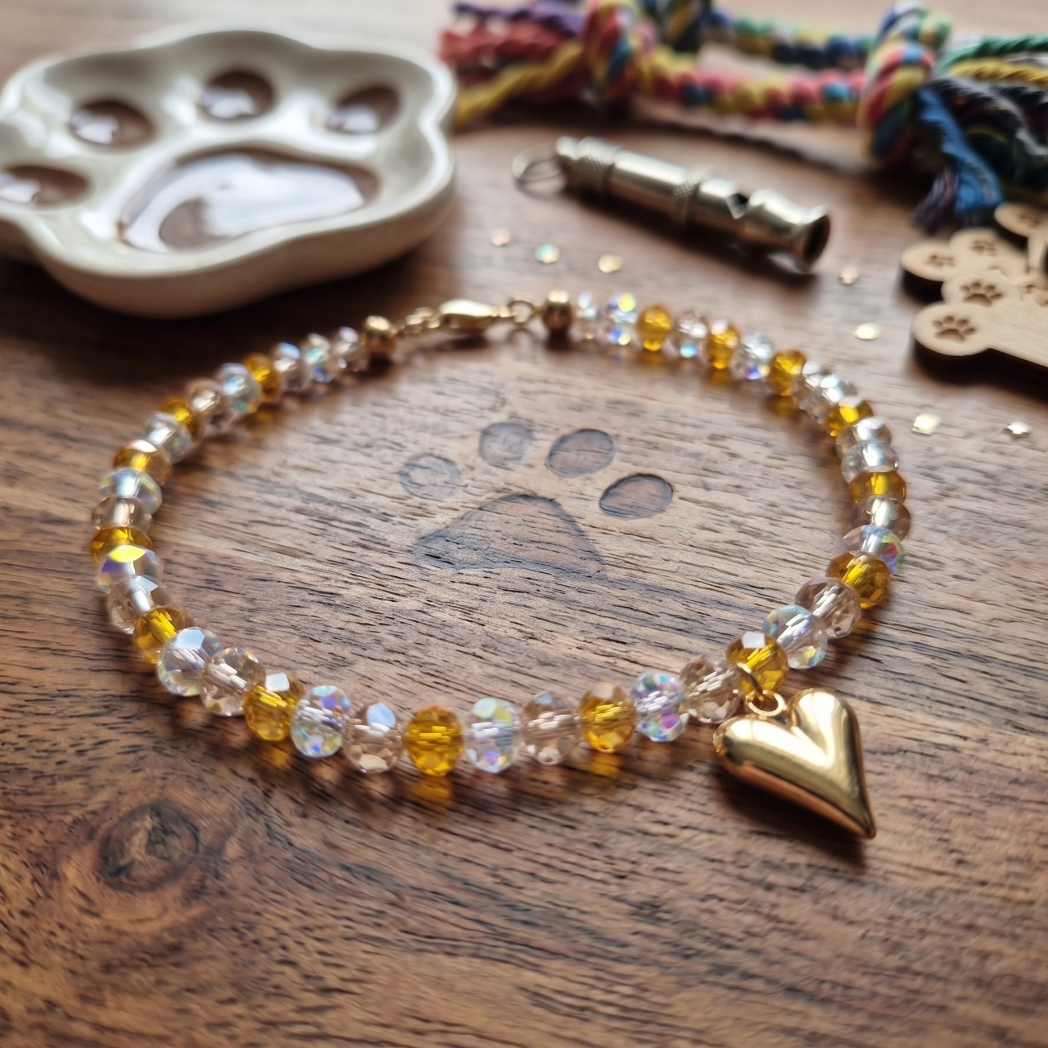 Collana per cani per Cani "Golden Heart" con Perline Champagne e Cuore Dorato
